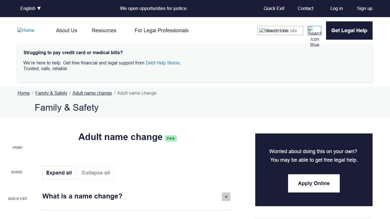 Adult name change Illinois Legal Aid Online