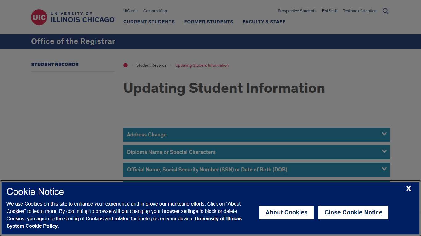 Updating Student Information Office of the Registrar University of Illinois Chicago
